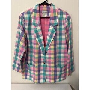 Vtg HABERDASHERY LESLIE FAY 1980's-90 PETITE PASTEL PLAID BLAZER 18petite